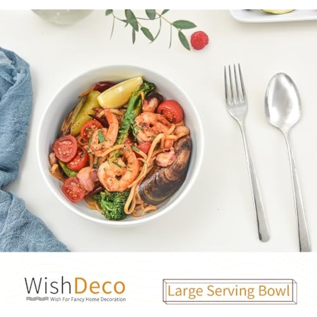 WishDeco Large Soup Bowls Set of 3, Ceramic Salad Bowls 1100ml, White Pasta Bowl, Serving Bowl for Noodle Ramen, Fruit, Dessert, Cereal
