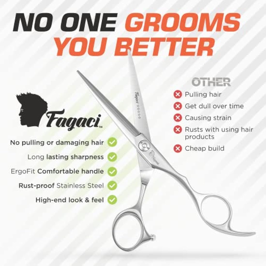 Fagaci Hairdressing Scissors Professional 6” Extremely Sharp Blades, Fine Cutting 440C Steel, Professional Hair Scissors for Women & Men, Barber Hair Cutting Shears