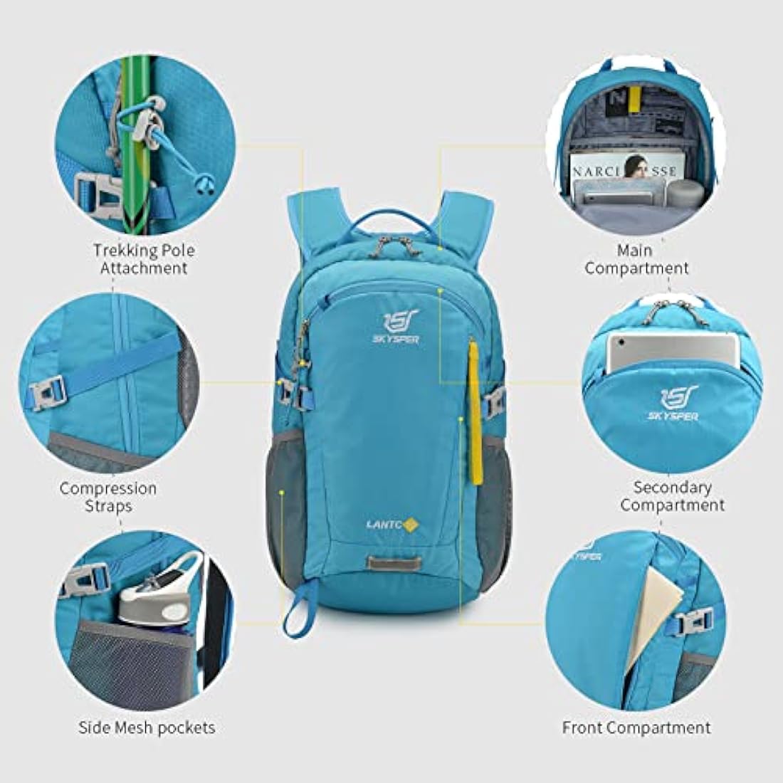 SKYSPER Small Hiking Backpack, 20L Lightweight Travel Backpacks Hiking Daypack Rucksack Women Men for Trekking Backpacking Outdoor Sports(Blue)