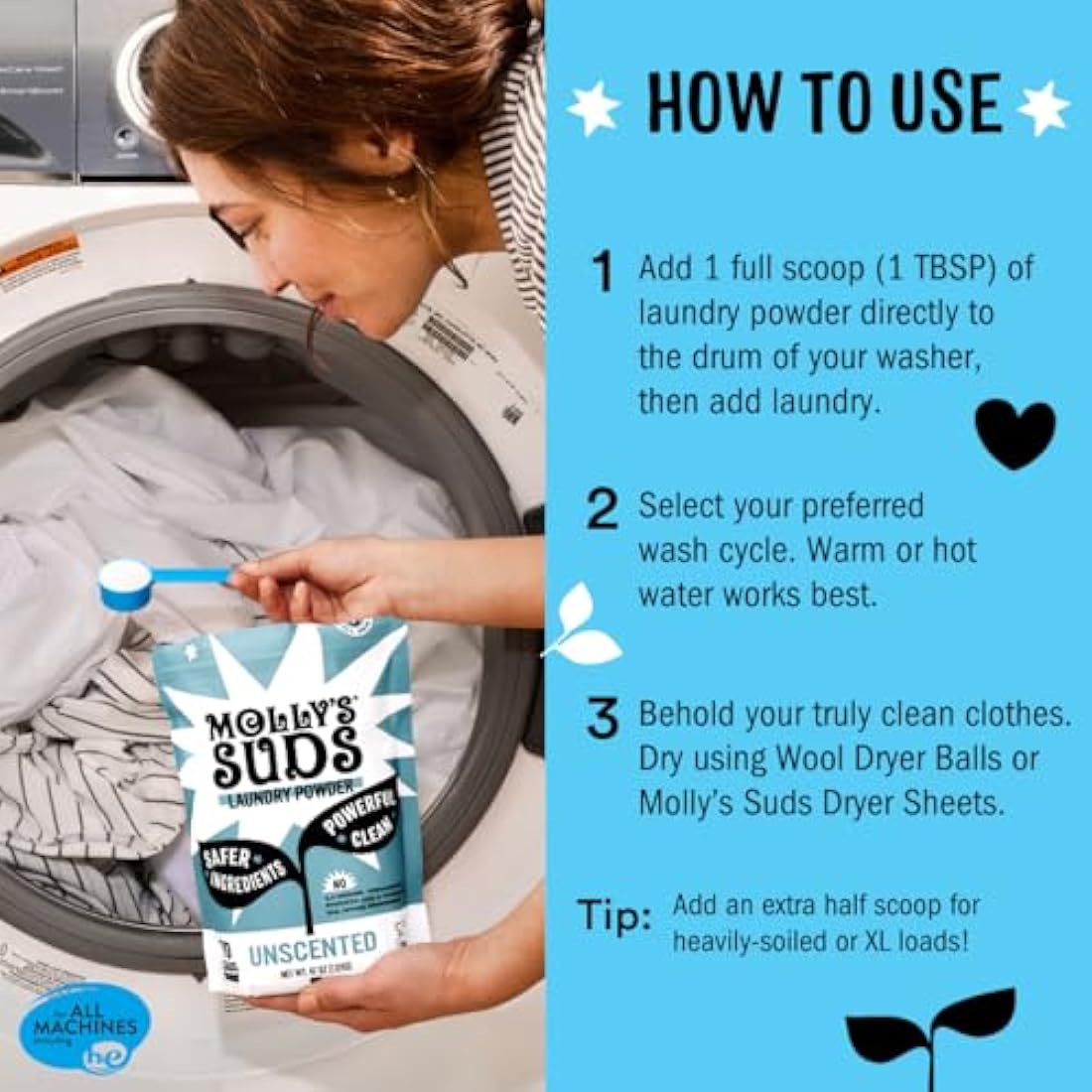 Molly's Suds Original Laundry Detergent Powder - Natural Washing Powder, Earth Derived Powder Detergent, Non-Liquid & Organic Washing Detergent, Sensitive Skin Laundry Detergent - 70 Loads, Peppermint