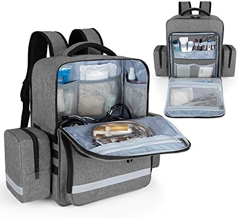 Trunab Emergency Medical Backpack Empty, First Responder Trauma Bag with Detachable Side Pockets and Anti-Slip Bottom for EMT, Paramedic, Nurses, Tactical Medics, Home Care, Bag Only
