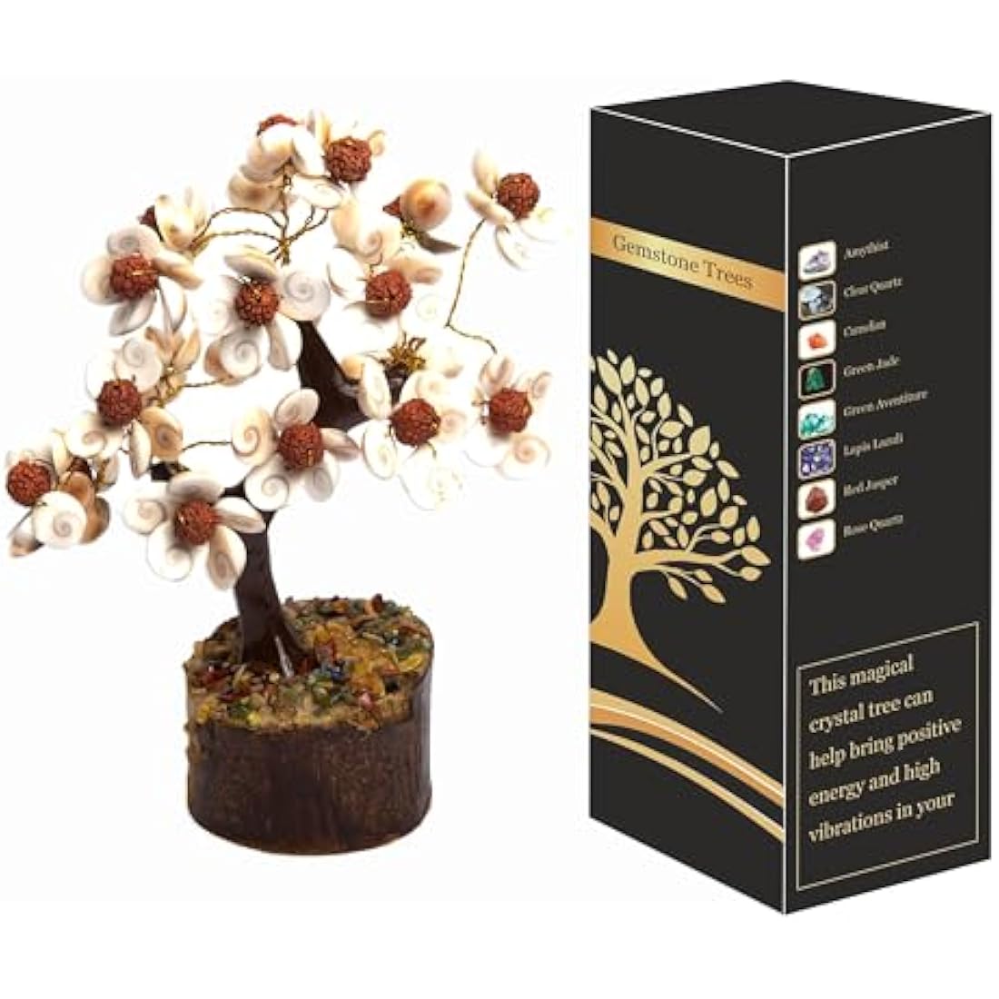 Crystal Tree for Home Decorations Crystals and Healing Stones Witchy Room Crystal Decor Tree Crystal Gifts Gem Tree Christmas Tree Stands for Real Tree… (Gomti Rudraksha tree)