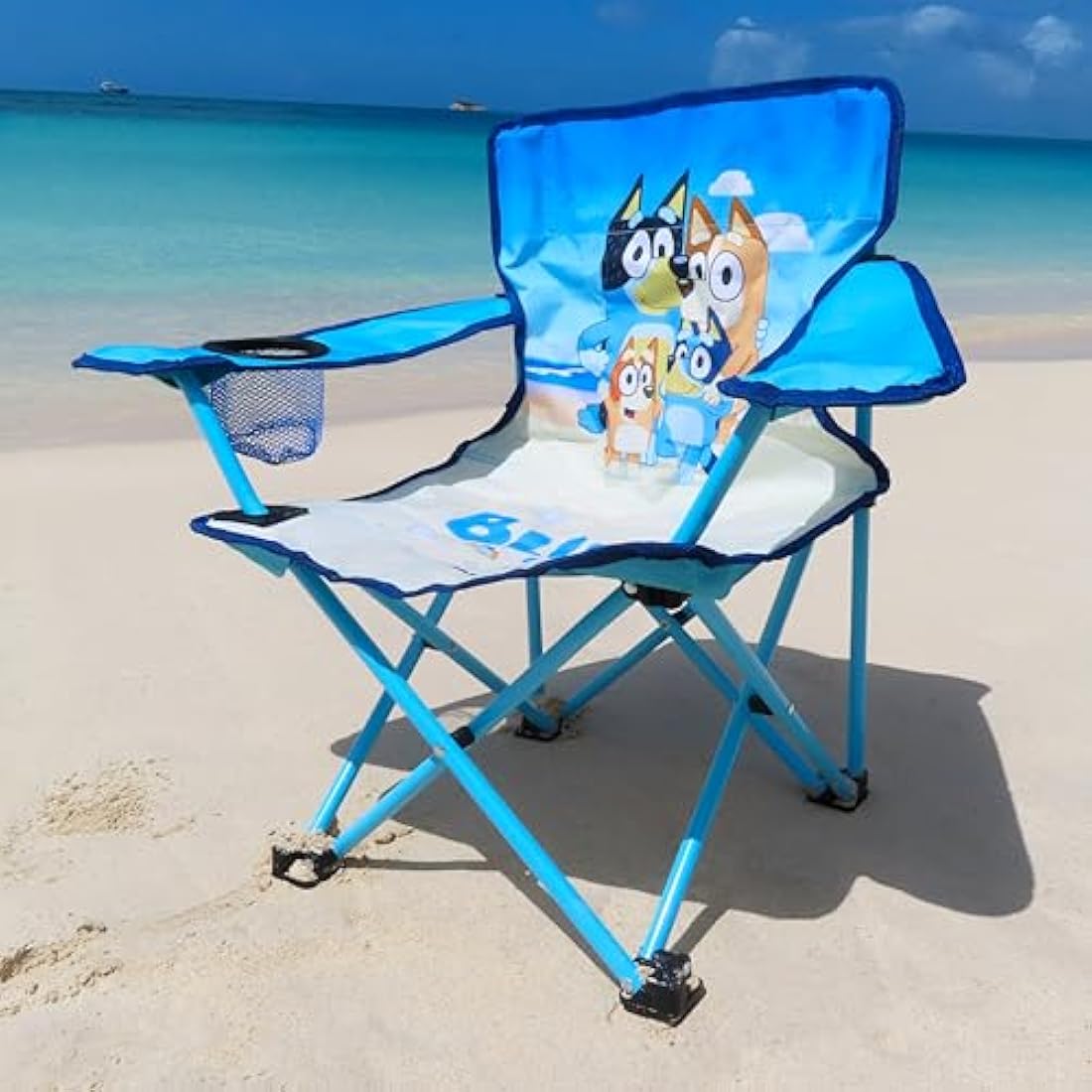 Toyland® Bluey & Bingo Folding Children's Camping Chair With Cup Holder & Storage Bag - Perfect for Camping Trips, Beach & Garden