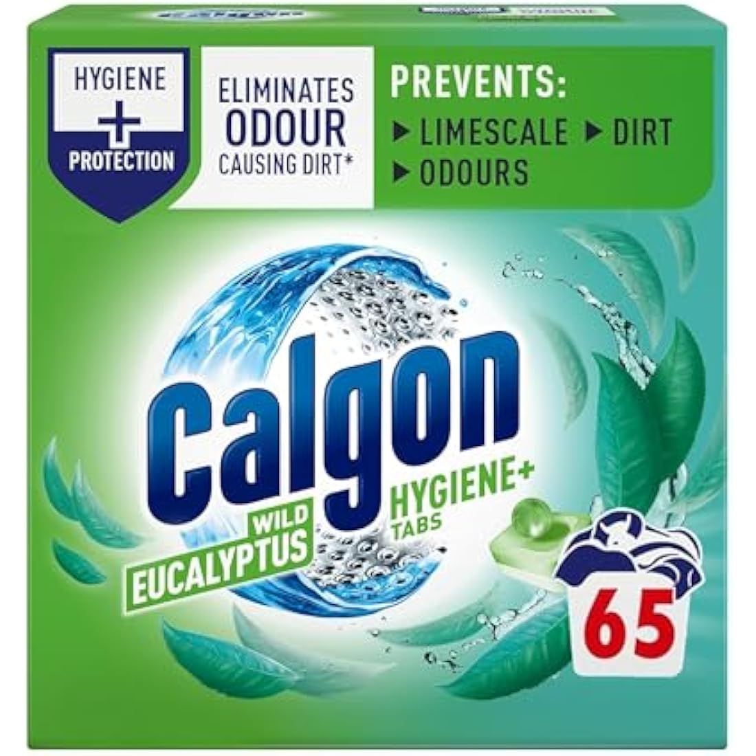 Calgon Hygiene Plus Washing Machine Cleaner & Limescale Remover, Water Softener Tablets, Unscented, 65 Tablets, Pack of 1