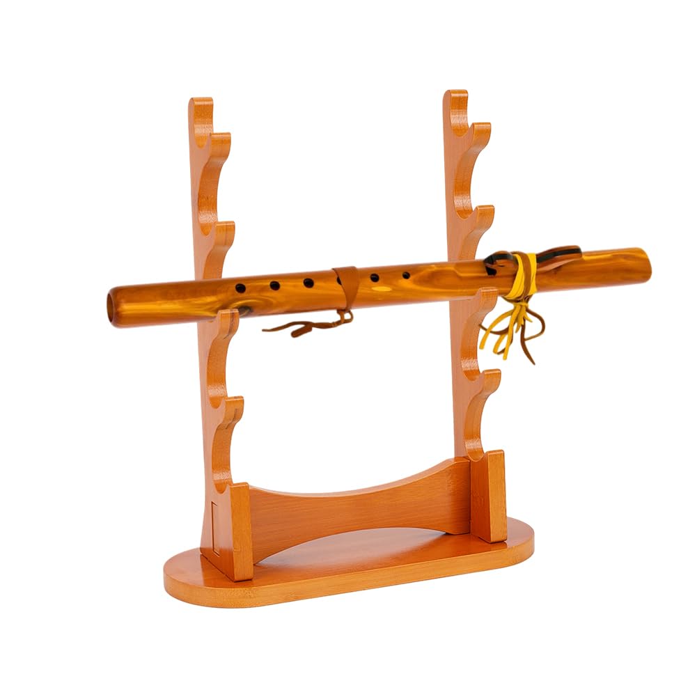 NBEADS Wooden Flute Stand, 5-Tier Sword Display Rack Wooden Desktop Holder Wizard Wand Stand for Soprano Recorder Flute Woodwind Instrument Swords