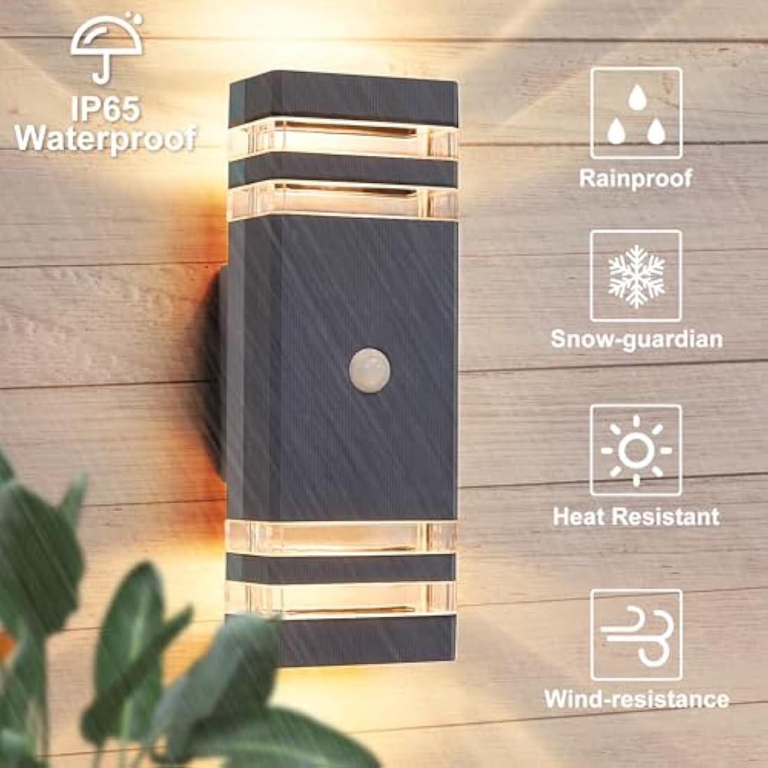 CELAVY Up Down Outside Lights with Motion Sensor, PIR Outdoor Wall Light Mains Powered, IP65 Square Front Door Porch Light Electric, GU10 Modern LED External Exterior Lamp for House, Anthracite