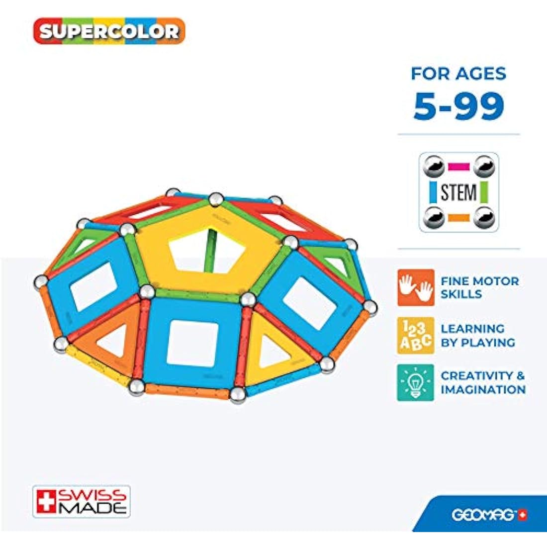 Geomag - Supercolor Magnetic Constructions for Kids, Magnetic Toy Green, Collection 100% Recycled Plastic, 78 Pieces