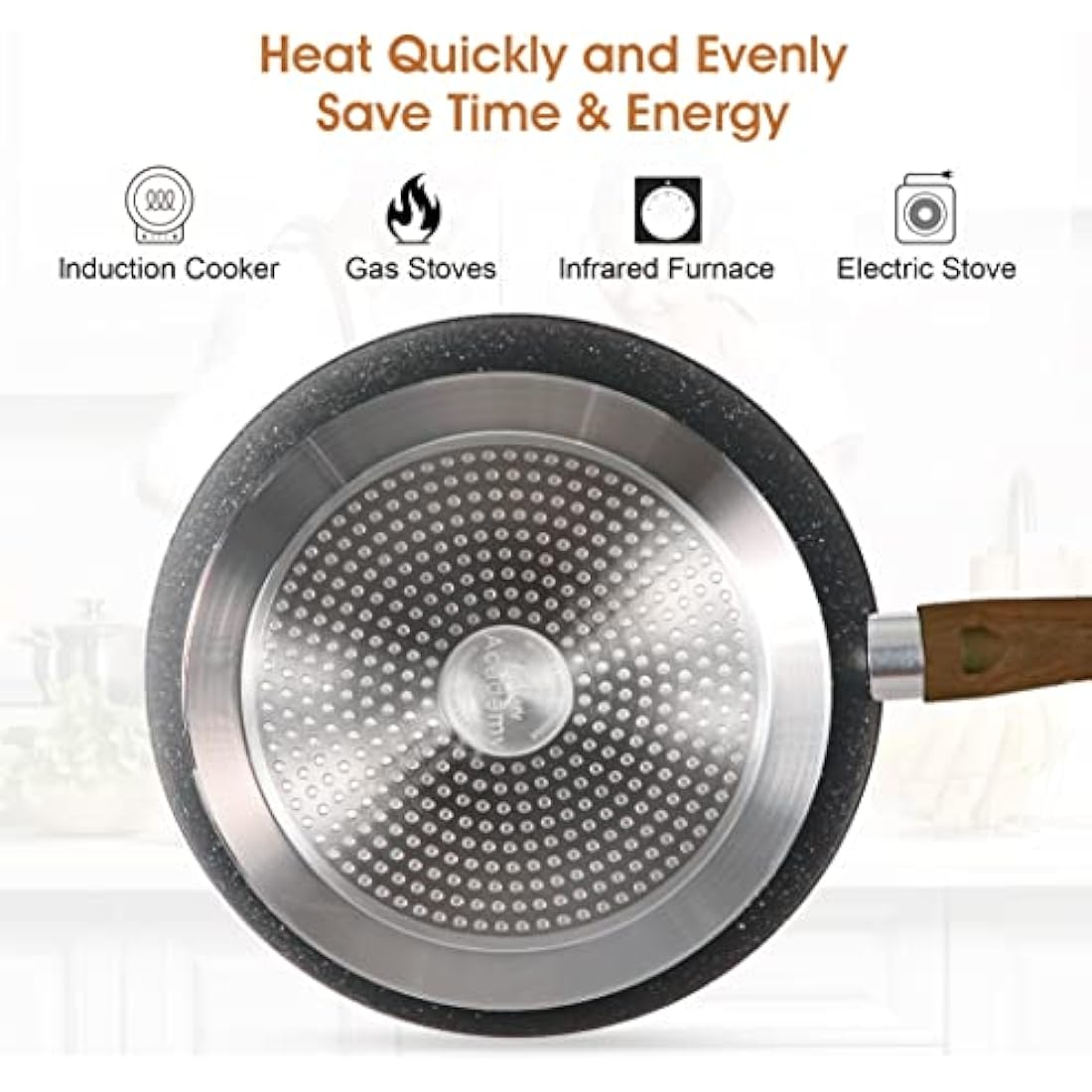 Kitchen Academy Induction Cookware Set-17 Piece Non-Stick Cooking Pan Set, Black Granite Pots and Pans Set