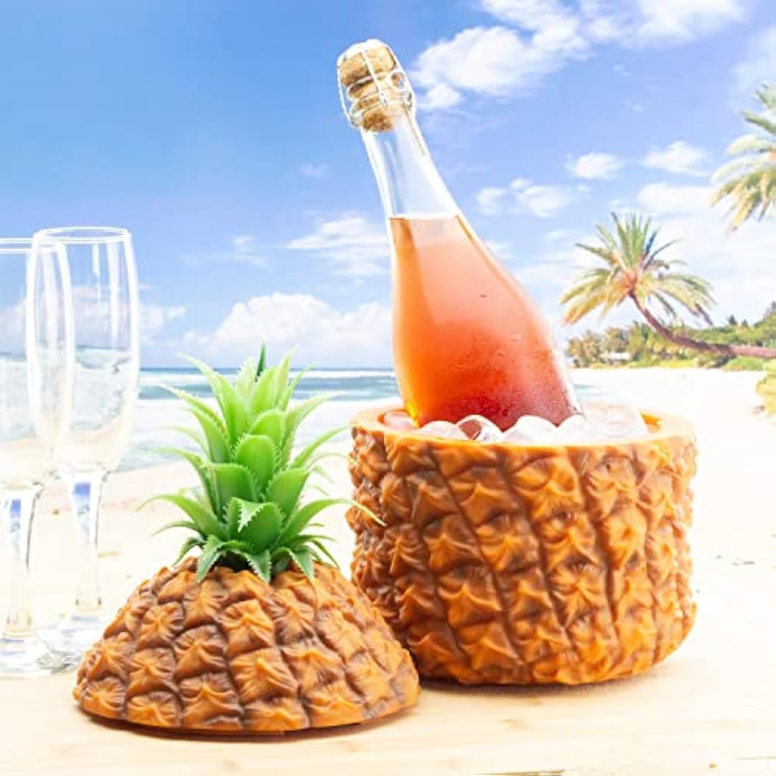CKB Ltd Retro Pineapple Ice Bucket Insulated 1500ml - Vintage Hawaiian Fruit Themed Centre Piece - Used to Chill Bottles But Can Also Be Used for Chopped fruit Ice Desserts & more