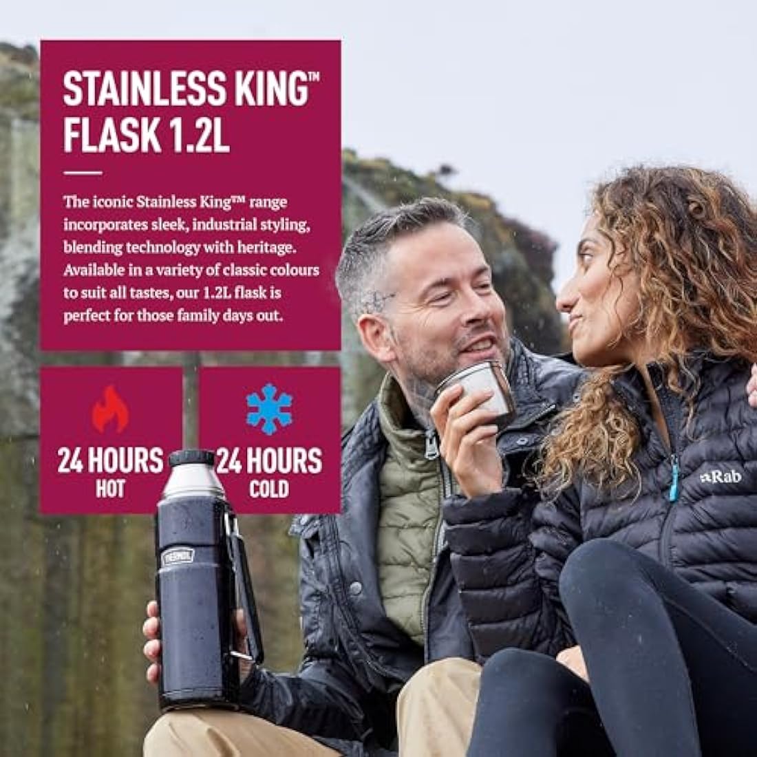 Thermos - Stainless King Raspberry Travel Flask (1.2L) - Premium Leak Proof Insulated Tea & Coffee Flask, Hot & Cold Drinks, Built-in Cup, Twist-Pour Stopper, BPA-Free, Durable Steel, Dishwasher Safe