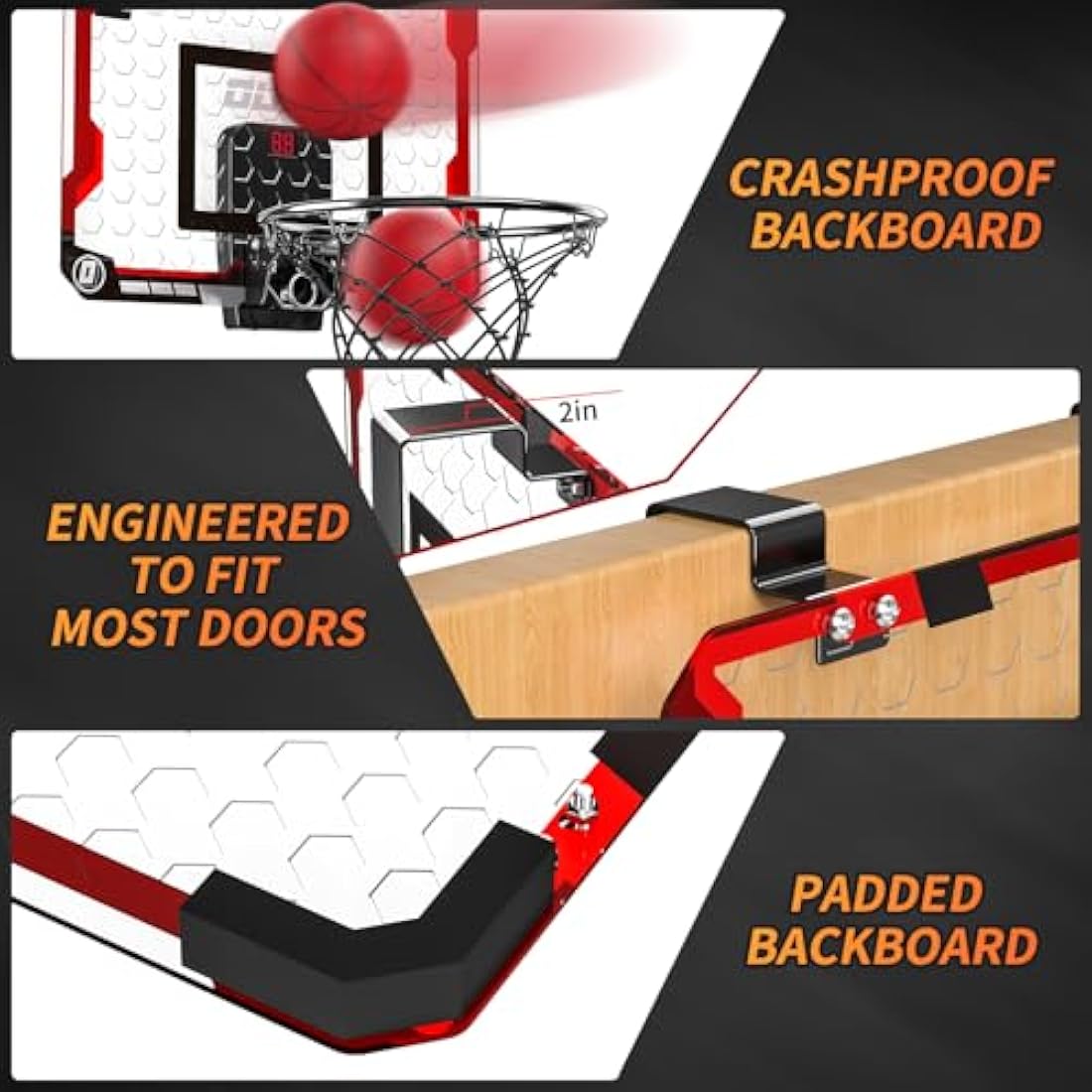 TEMI Basketball Hoop Indoor With 4 Balls, Over The Door for Kids and Adults, Toy Gift for Boys Girls Age 3-12 Years