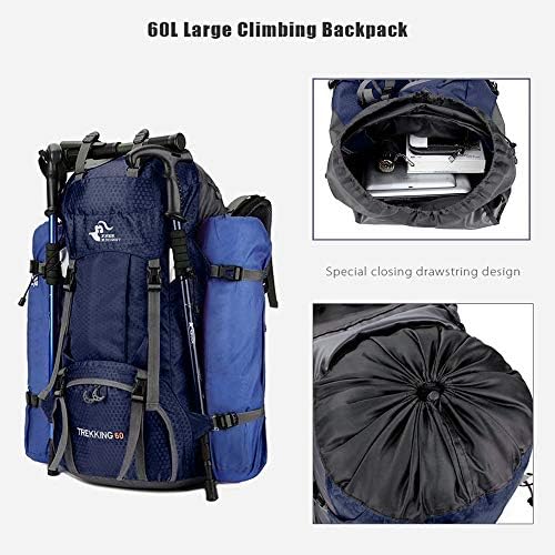 Bseash 60L Waterproof Hiking Camping Backpack with Rain Cover, Lightweight Outdoor Sport Travel Daypack Rucksack for Climbing Skiing