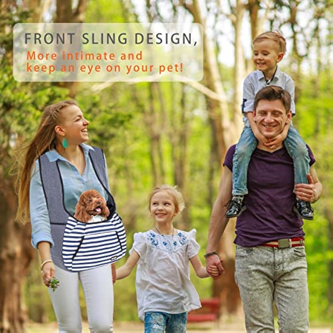 NATUYA Dog Sling Carrier Puppy Carrier, Adjustable Pet Front Sling Carrier Backpack Travel Bag, Bottom Pad, Pet Carrier for Small Dog Cat Puppy Traveling Hiking Camping (Blue Stripe, 3-7kg)