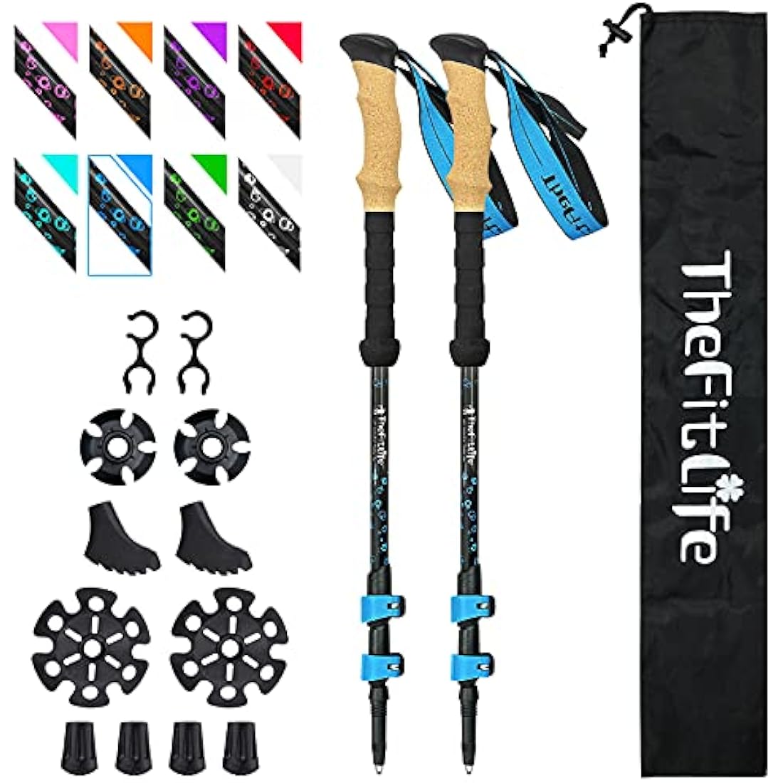 TheFitLife Carbon Fibre Trekking Poles - Collapsible and Telescopic Walking Poles, Ultra Light, Extendable, Best Walking Sticks for Traveling Camping Hiking Mountaineering