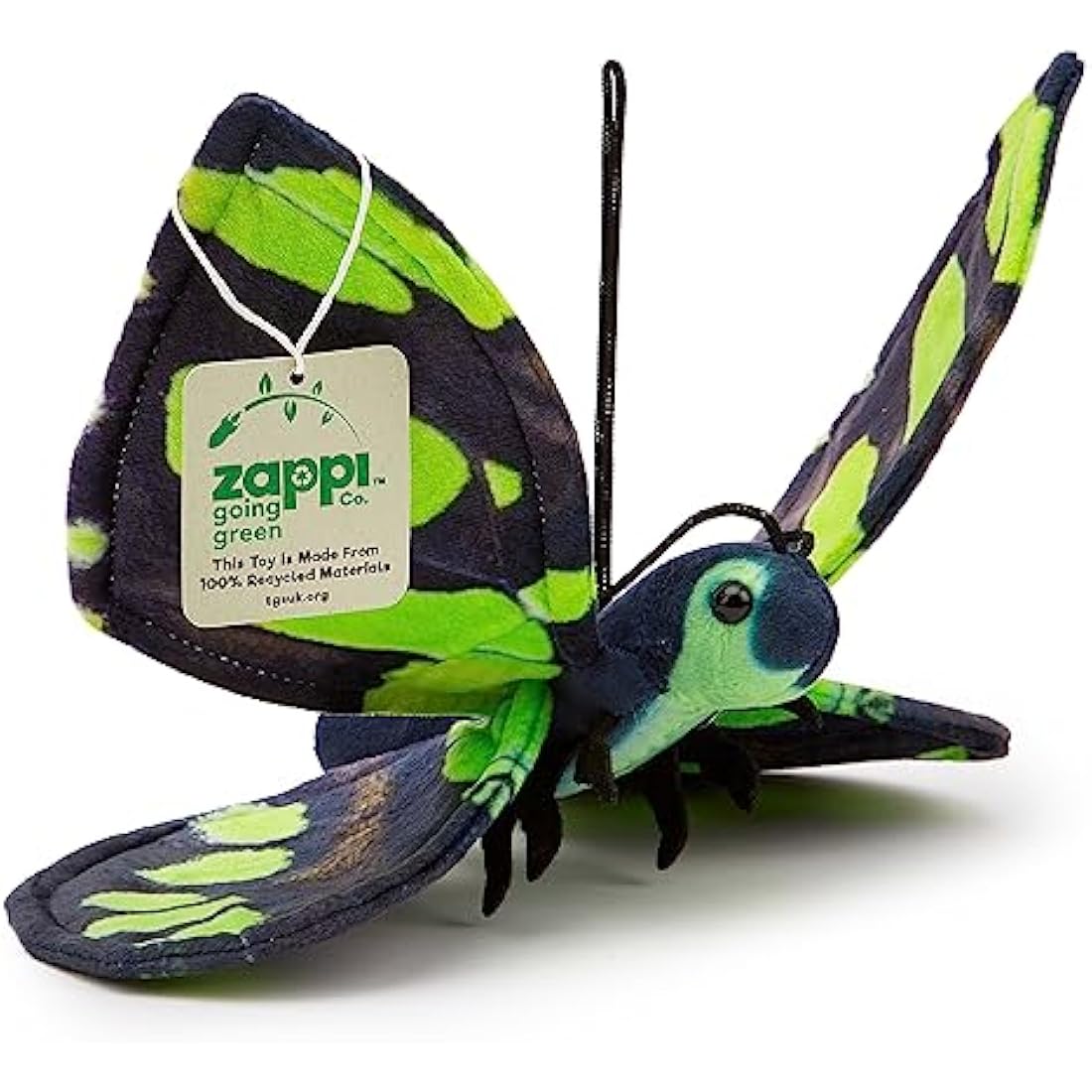 Zappi Co 100% Recycled Plush Malachite Butterfly Toy (28.5cm Width) Stuffed Soft Cuddly Eco Friendly animals Collection For New Born Child First kid