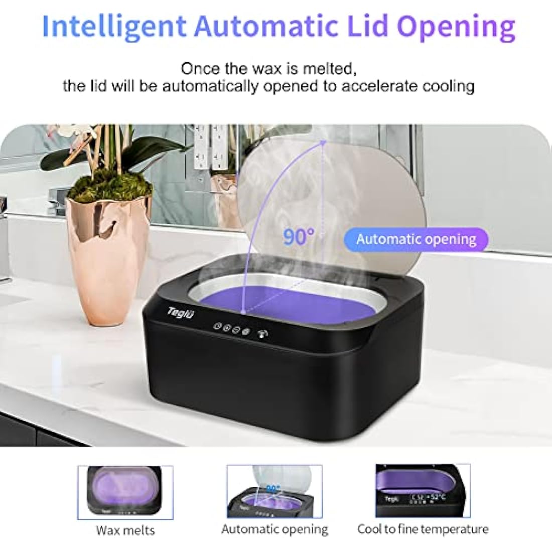 Teglu Updated Paraffin Wax Bath for Hands and Feet 4L with Automatic Lid, Paraffin Wax Machine with 3pcs Paraffin Wax/Glove/Brush for Hand Spa at Home/Salon, 200W, FHC-2222