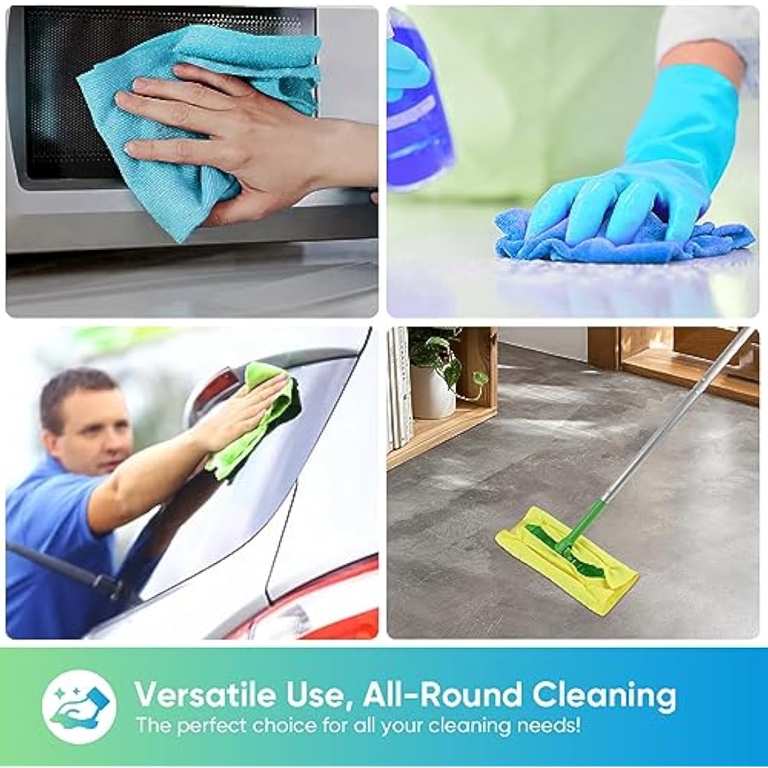HOMEXCEL Microfibre Cleaning Cloths 100 Pack, Highly Absorbent Cleaning Towels, Lint Free & Scratch-Free Cleaning Rags for House, Kitchen and Car, Multi-Color Microfibre Towels 30X30 CM