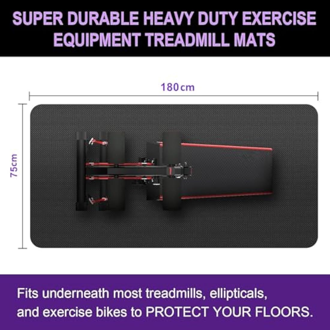 Treadmill Mat, Exercise Equipment Mat Heavy-Duty Protective Floor Mat for Under Stationary Bike, Spin Bike, Fitness Equipment, 180cm x 75cm, Black