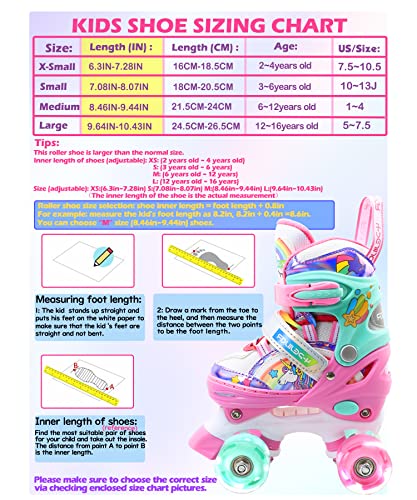 Unicorn Rainbow Kids Roller Skates for Girls Boys Toddler Ages 3-12, Adjustable Beginner Profession Kids Quad Skates, Children's Rollerskates for