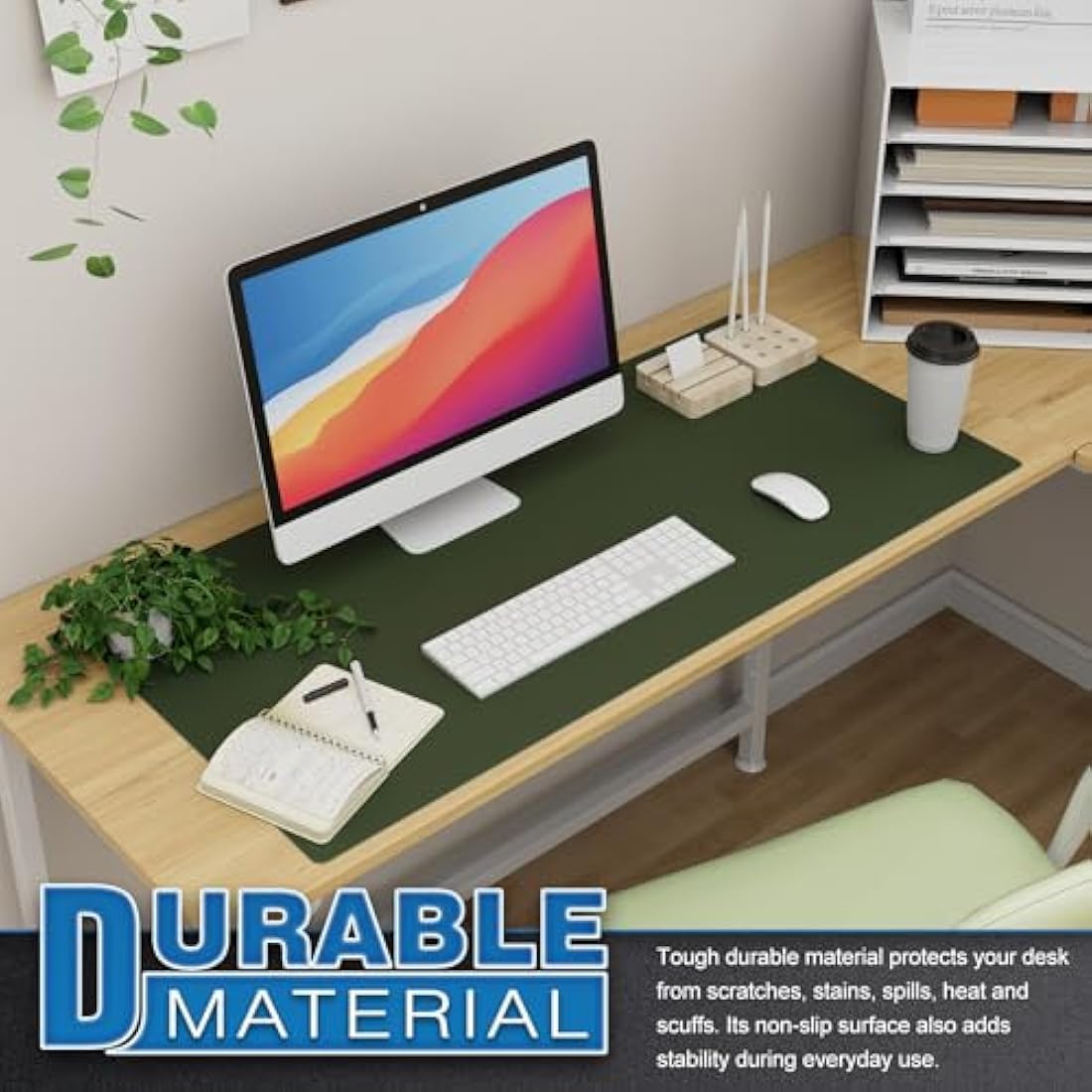 K KNODEL Large Office Leather Desk Mat, Mouse and Keyboard Pad, Computer and Laptop Mat, Desktop Protector and Cover, Writing Pad and Blotter (90x43cm, Dark Green)