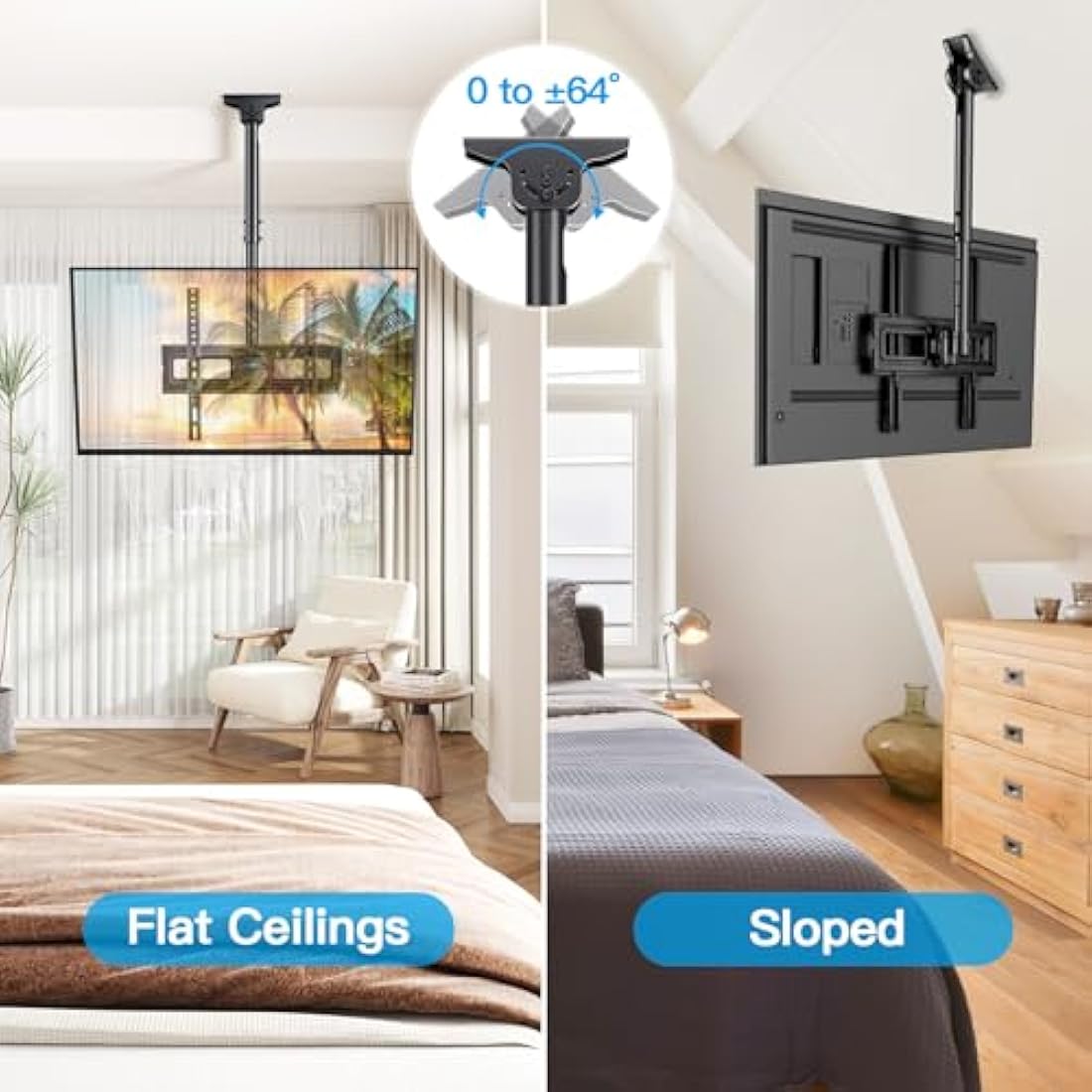 PERLESMITH Ceiling TV Bracket - Adjustable Swivel Ceiling Mount for Most 26-65 inch TVs, Full Motion Ceiling TV Mount, Supports up to 50kg, Max VESA 400x400mm, PSCM2-E