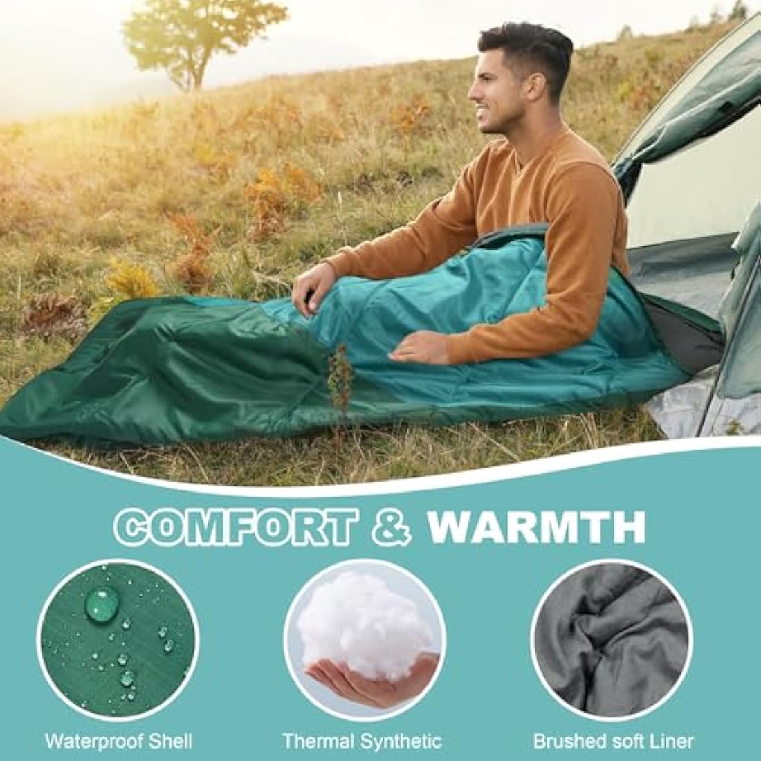 Mcota Sleeping Bag for Adults, Lightweight waterproof XL Sleeping Bag for Camping Backpacking or Hiking, Fit for Big and Tall Person Warm & Cold Weather Activities