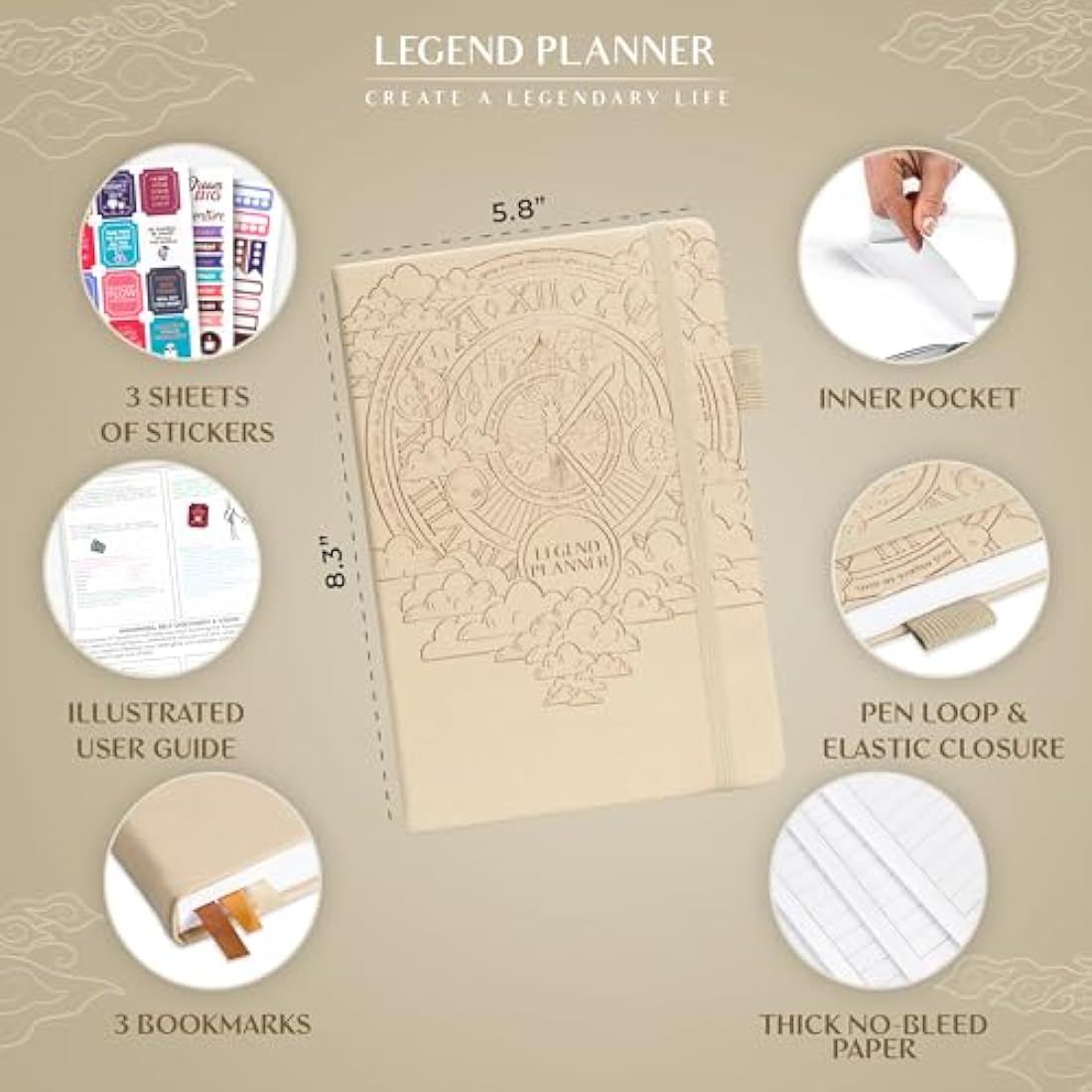 Legend Planner Hourly Schedule – Weekly & Daily Organizer with Time Slots. Appointment Book Journal for Work, Undated, A5 (Seashell)