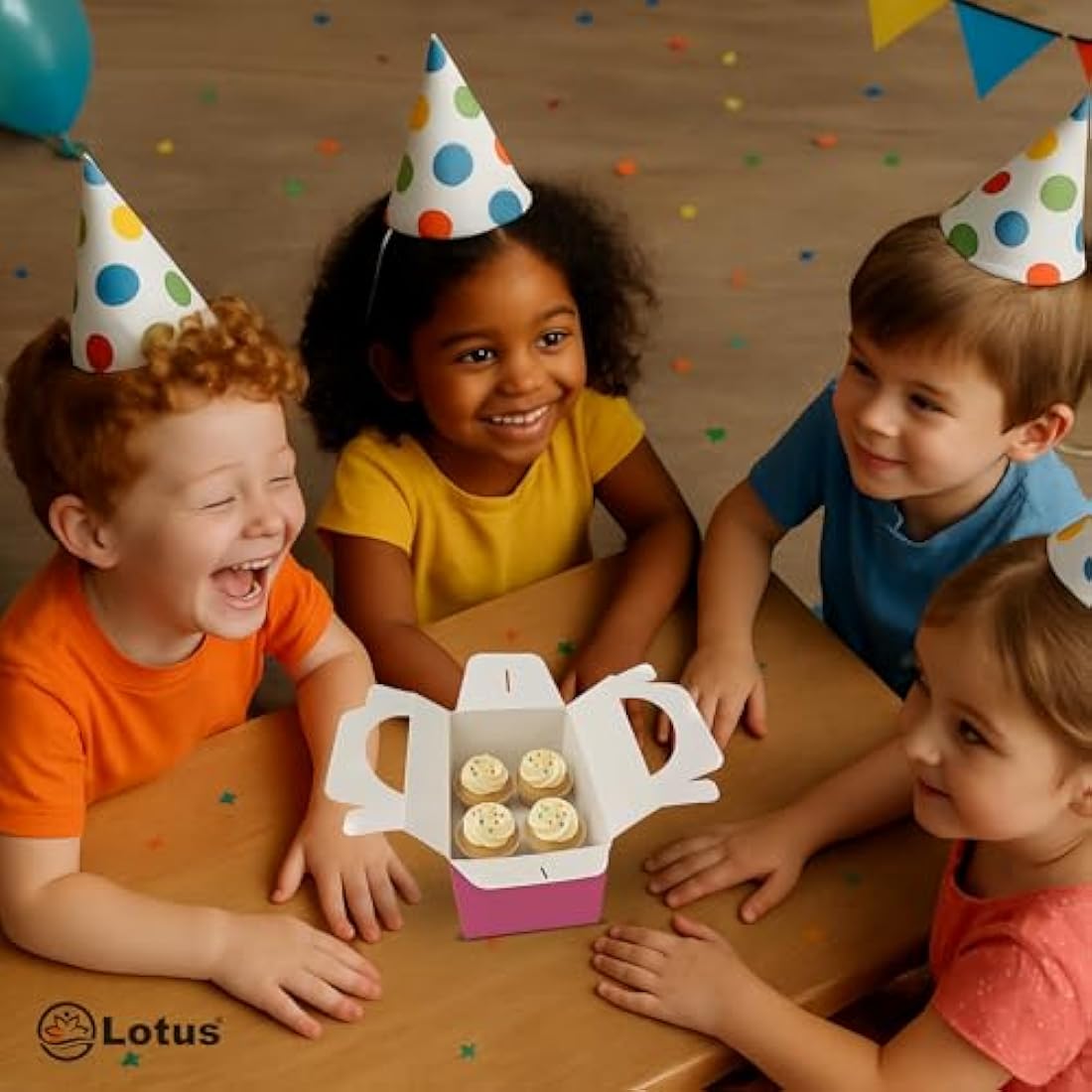 Lotus 50 x Children/Kids Plain Coloured Party Boxes Carry Food Meal Birthday Party Box Loot Bag Gift Boxes (Neon Pink)