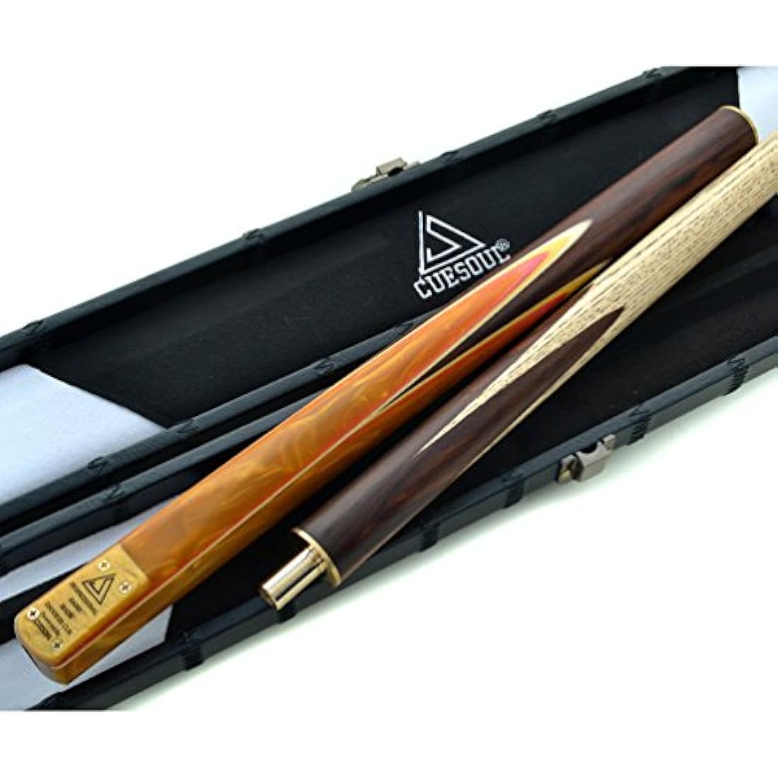 CUESOUL 57" 3/4 Jointed Snooker Cue Hand-Spliced with 2 Extensions Packed in Leatherette Cue Case