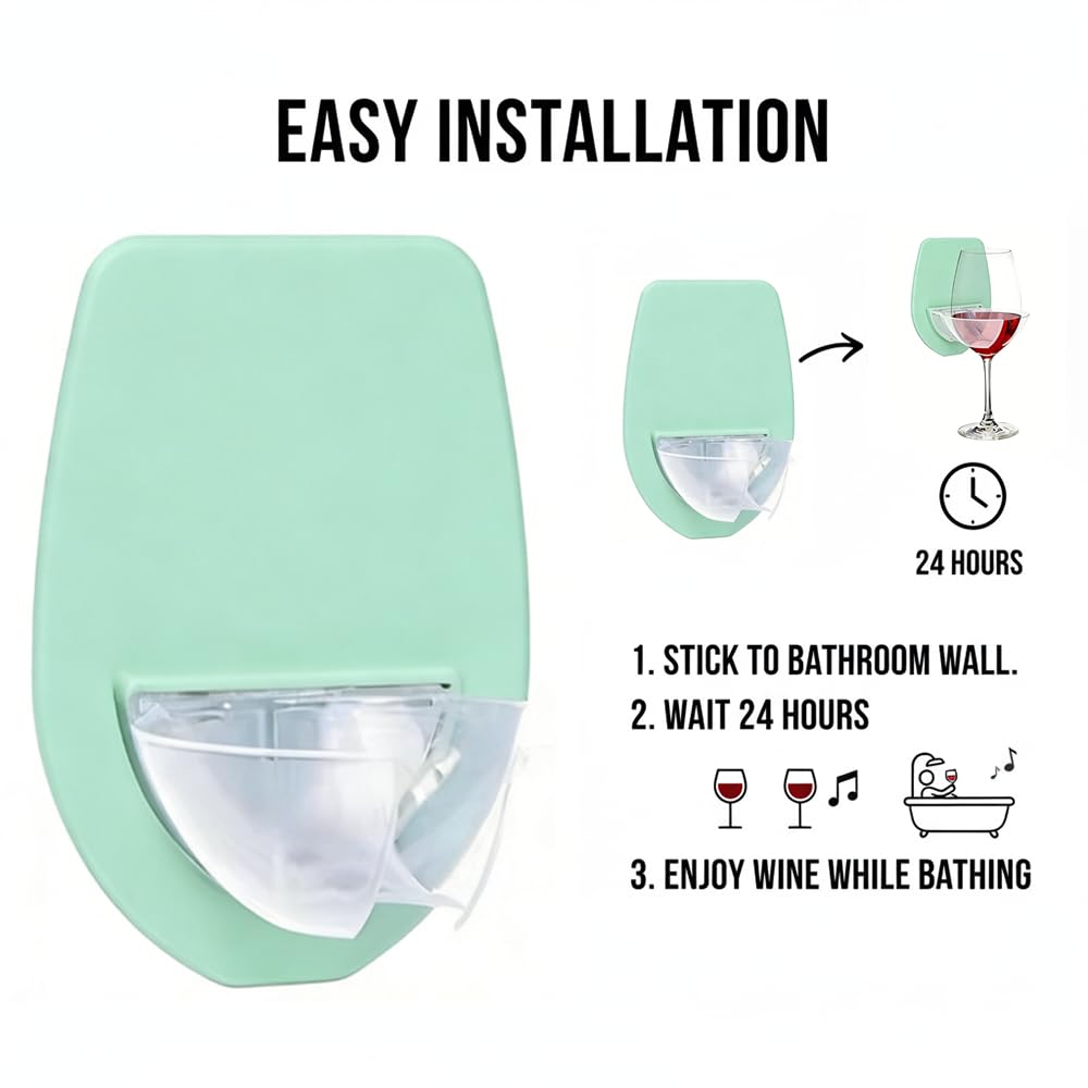 ZavqiroWine Glass Holder 2 Pack for Bath & Shower, Wall-Mounted Suction Cup Drink Holder, Securely Holds Wine & Beer, Lime Green Wine Accessories