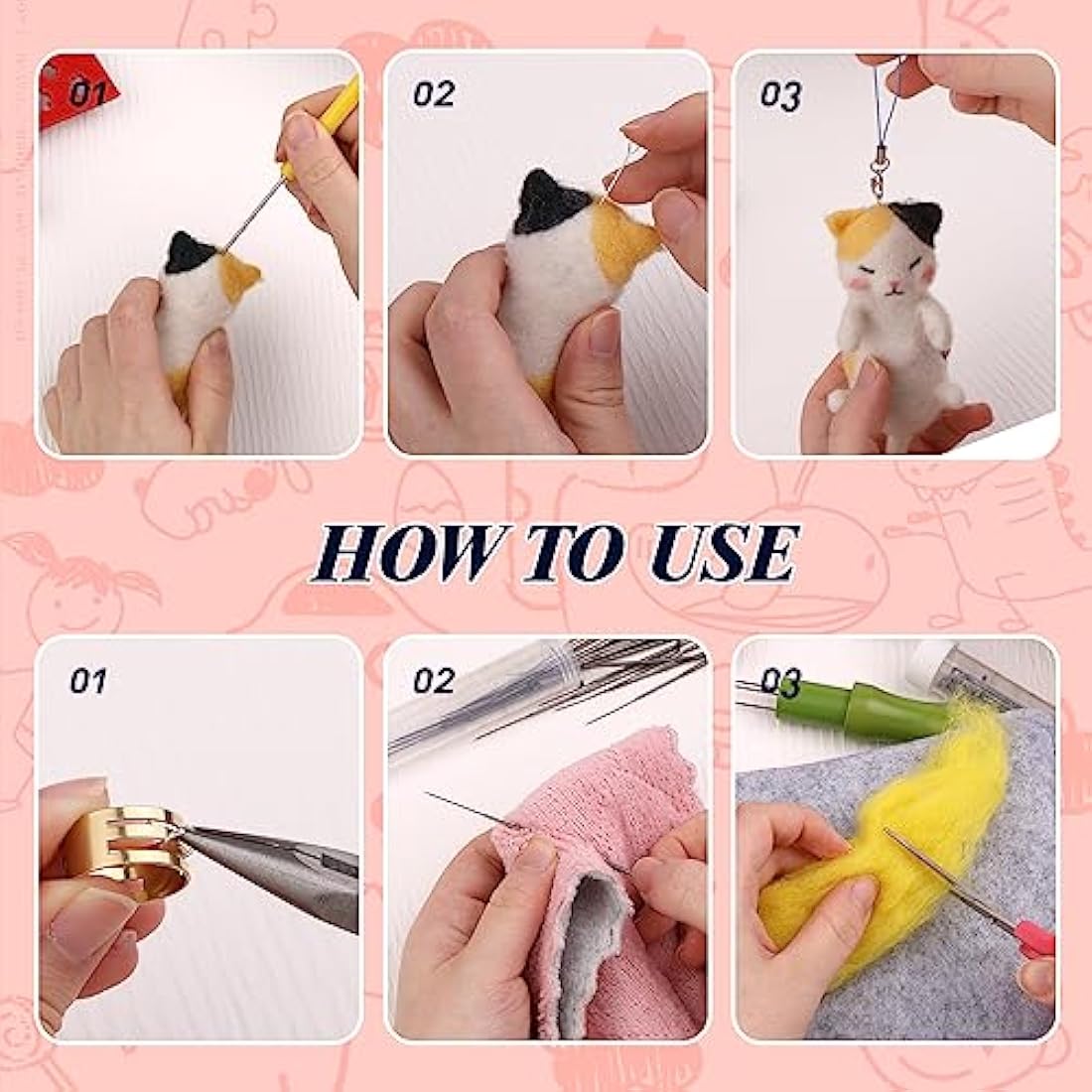 Axmru 215 Pcs Needle Felting Kit Wool Roving 60 Colors Set Basic Felt Tools and Supplies Needle Felting Starter Kit with Foam Mat Felt Molds and Storage Box for DIY Craft