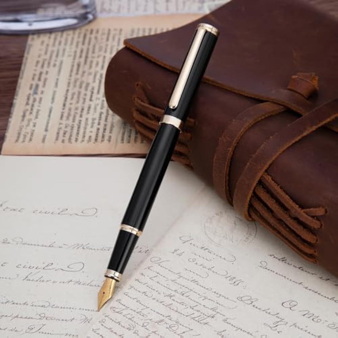 Black Fountain Pen,Stunning Luxury Pen,24K Gilded Nib(Fine),Gorgeous 24K Gold Finish,German Schneider Ink Converter,Trustworthy Pen Gift for Men&Women-Elegant, Reliable,Nice Pen for Writing