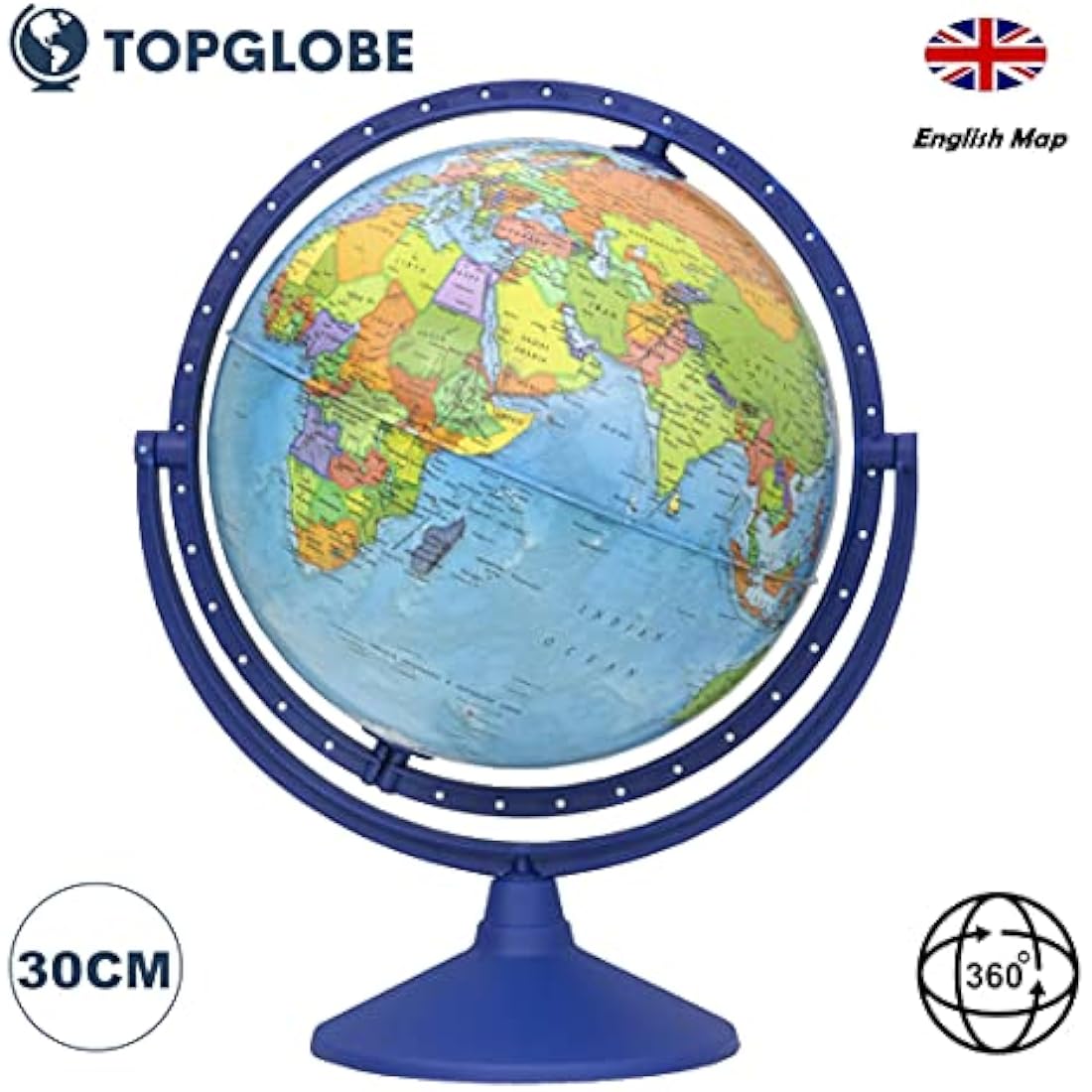 TOPGLOBE 30CM Educational World Globe All direction 360° rotating - Diameter 30cm