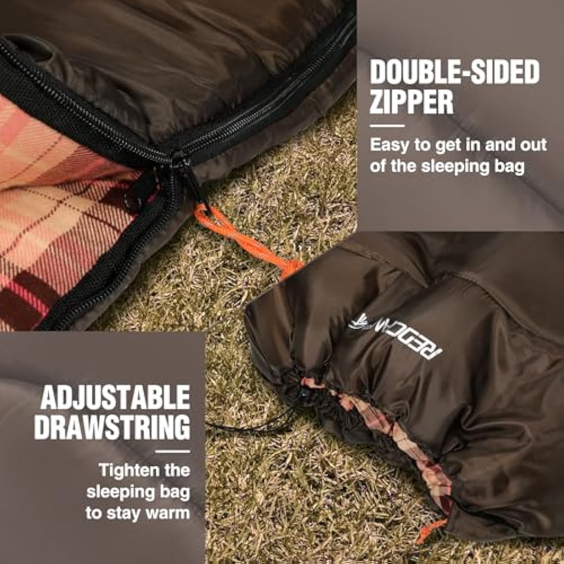 REDCAMP Cotton Flannel Sleeping Bags for Camping, 3-Season Warm and Comfortable Adult Sleeping Bag, Envelope with 2/3/4lbs Filling
