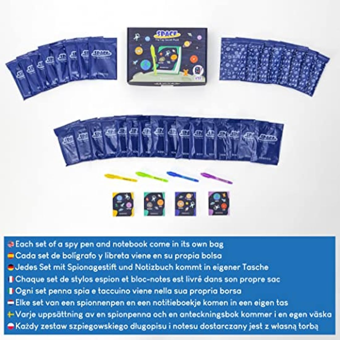 BONNYCO Invisible Ink Pen and Notebook, Pack 32 Space Party Bag Fillers for Kids, Pinata Toys | Birthday Decorations | Stocking Fillers for Kids Birthday | School Prizes, Space and Universe Gifts