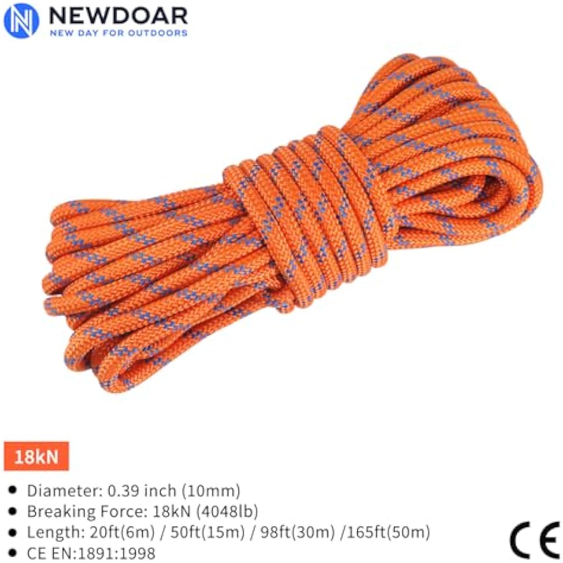 NewDoar Outdoor Rope 14KN/18KN 8mm/10mm High Strength Accessory Cord Rope Double Braid Multifunctional Cord for Camping, Hiking, Fishing, Hauling Loads, Hammocks,Tents
