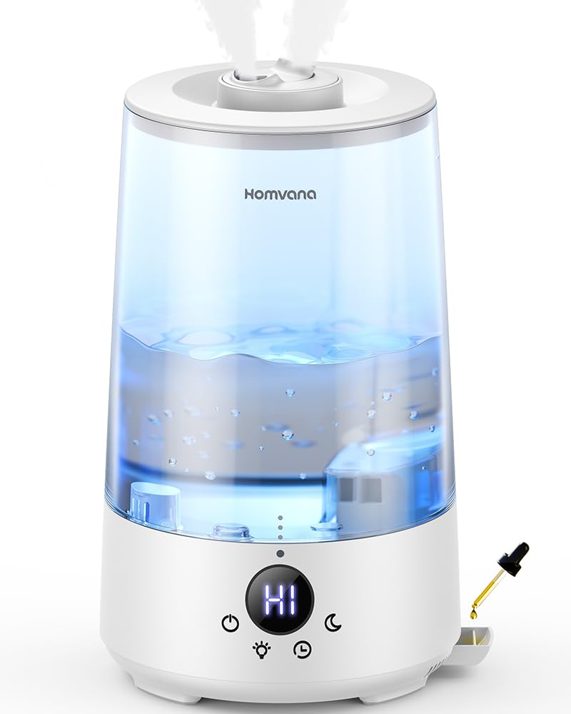 Homvana Humidifier for Bedroom, 3.6L Cool Mist Humidifiers, 360? Rotatable Mist, 34H Runtime, Quiet 16dB, Night Light, Air Humidifier for Baby,