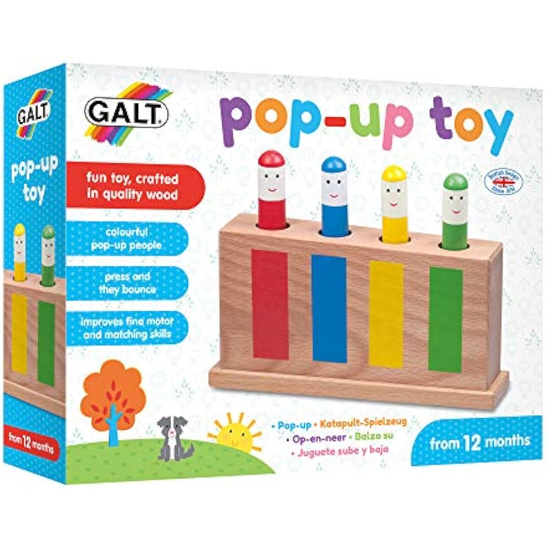 Galt Pop-Up Toy - Colourful Wooden Sensory Toy for Boys and Girls -Early Learning Cause and Effect Toy for Colour Recognition and Motor Skills Development - First Birthday Gift for Ages 12 Months Plus