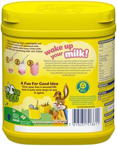 Nesquik Strawberry Flavoured Milkshake Powder, with Vitamin D, 500g Tub (Pack of 10)