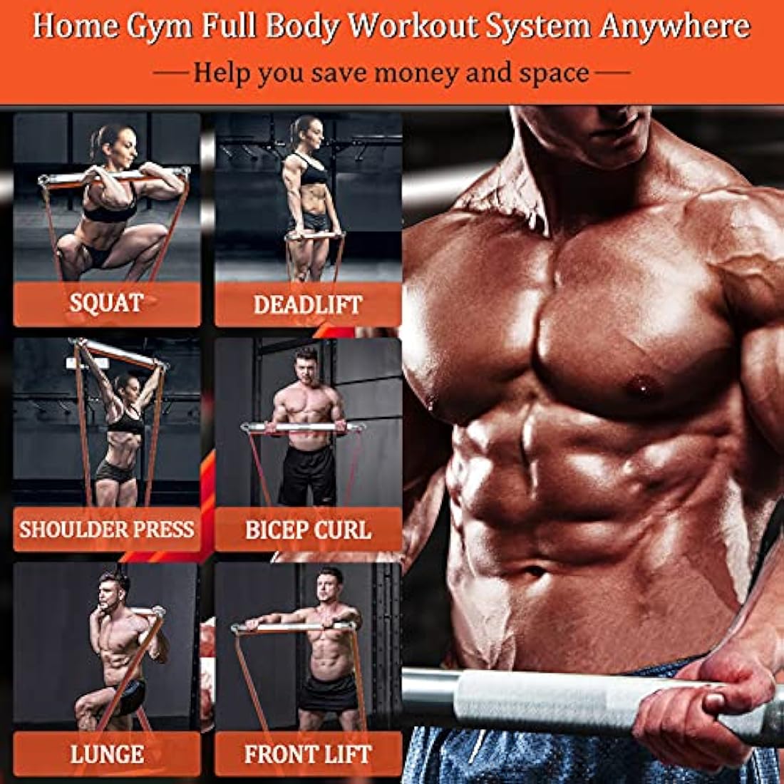 DASKING Resistance Bands Set with 75cm Detachable Exercise Bar, 4 Different Level Pull Up Bands - Fitness Workout Bars Kit for Strength Training, Pilates, Yoga - Home Gym Sports System Equipment