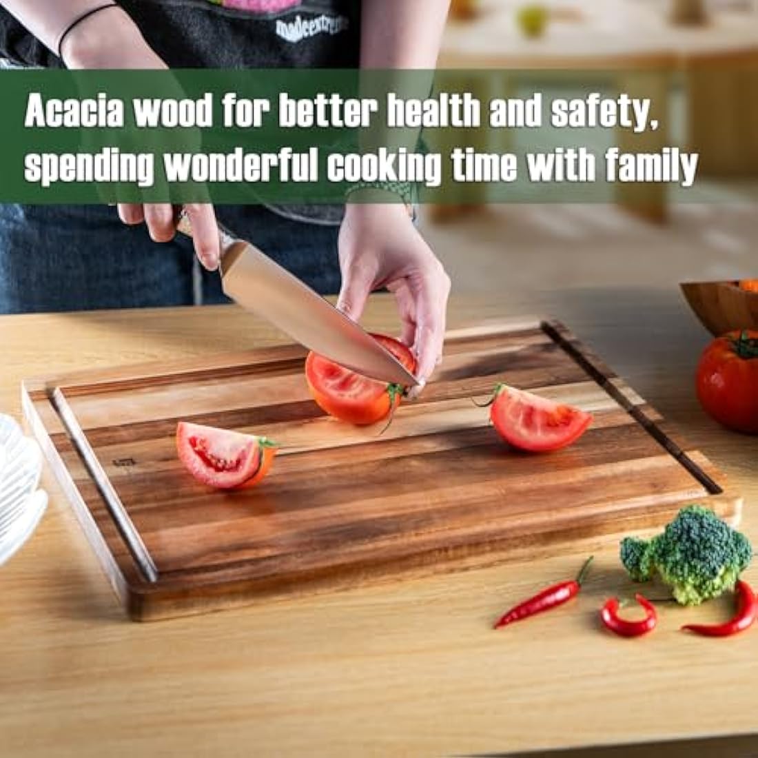 Wood Chopping Board,James.F Thick Acacia Wooden Chopping Board with Juice Groove, Reversible Wood Serving Cutting Board for Kitchen,Charcuterie Board for Meat Bread Cheese(40 x 30 x 1.8 cm)