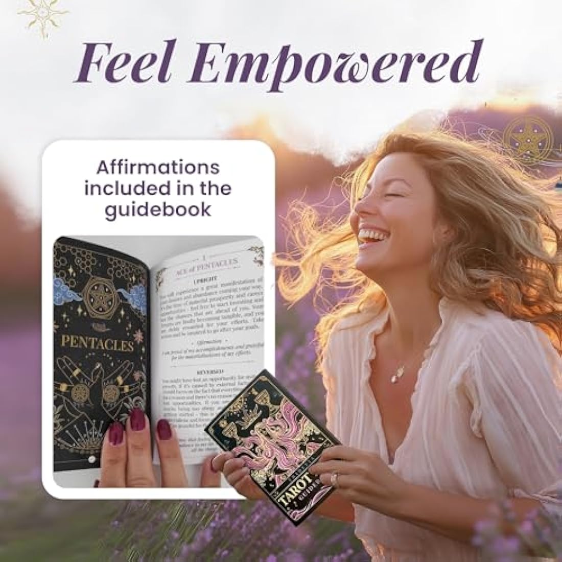 Calmoura Tridevia Tarot Cards with Guide Book (78 Cards) – Rider Waite Tarot Cards with Meanings on Them – Tarot Deck for Beginners