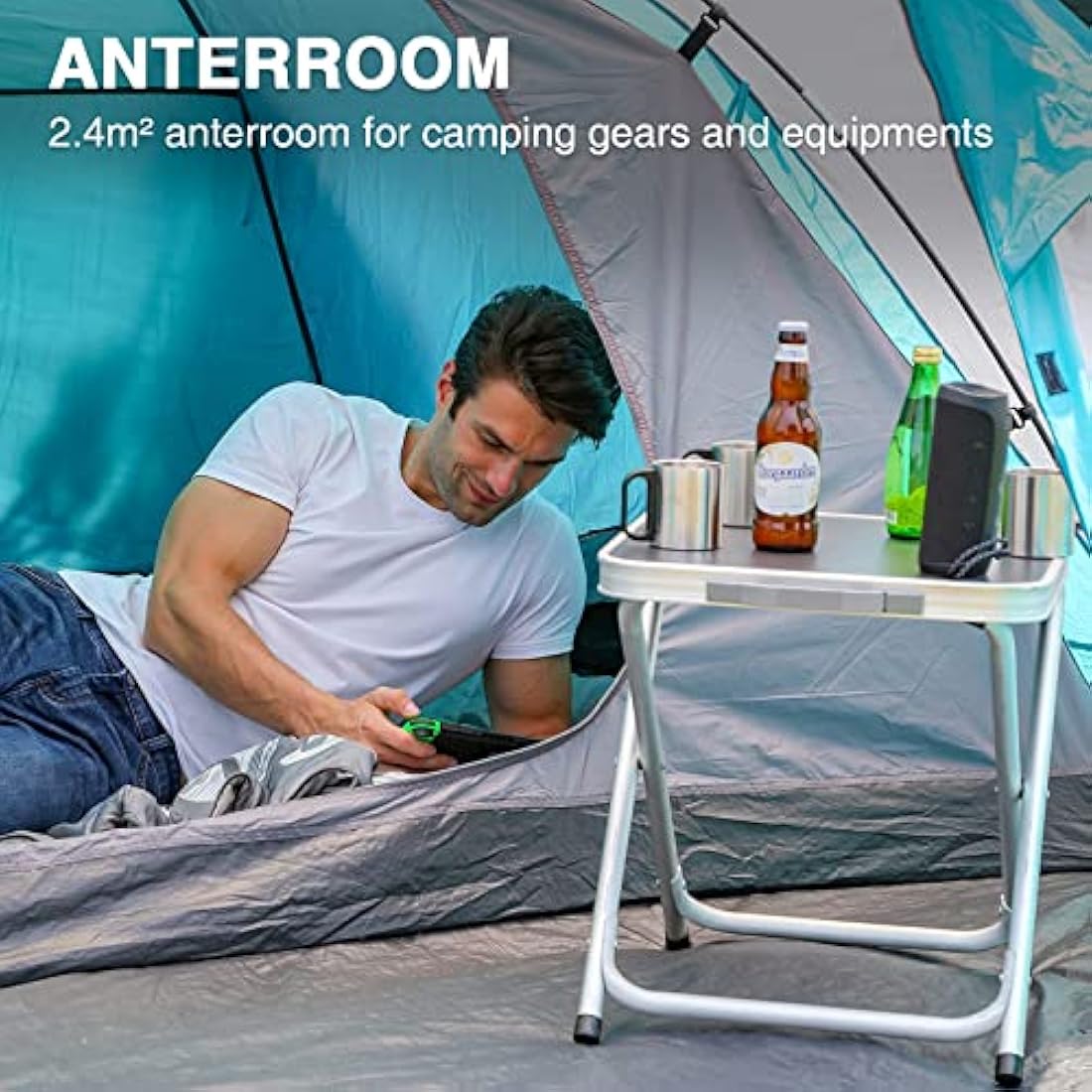Portal 3-4 Man Tent with Porch, Camping Tent for 3 to 4 Persons with Sewn-in Groundsheet, 4000mm Waterproof Family Tent with Bedroom, Lightweight Dome Tent for Outdoor Garden Backpacking Hiking