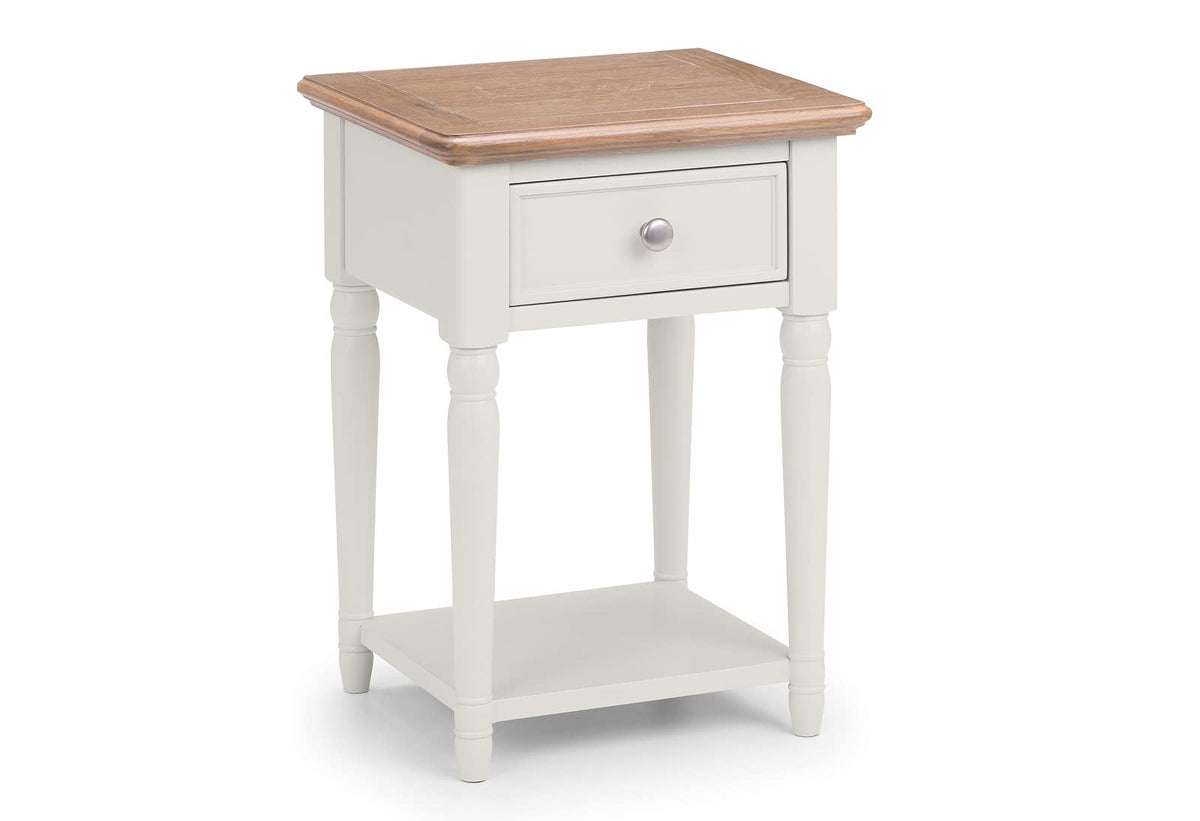 Julian Bowen Provence 1 Drawer End Table, Oak/Grey - H55 x W40 x D35cm