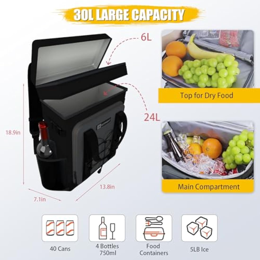 Backpack Cooler - AYAMAYA Upgrade Leakproof Cooler Backpack with Padded Top Handle, 40 Cans Large Waterproof Insulated Camping Coolers for Beach, Fishing, Picnic, Travel, BBQ