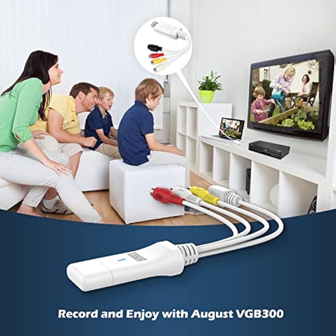 Video Capture Card USB - August VGB300 - Transfer VHS Hi8 8mm Tapes to PC or Mac Composite In or S-Video for Camcorders and Video Recorder VCR/Capture for Xbox 360 and PS3 Gameplay