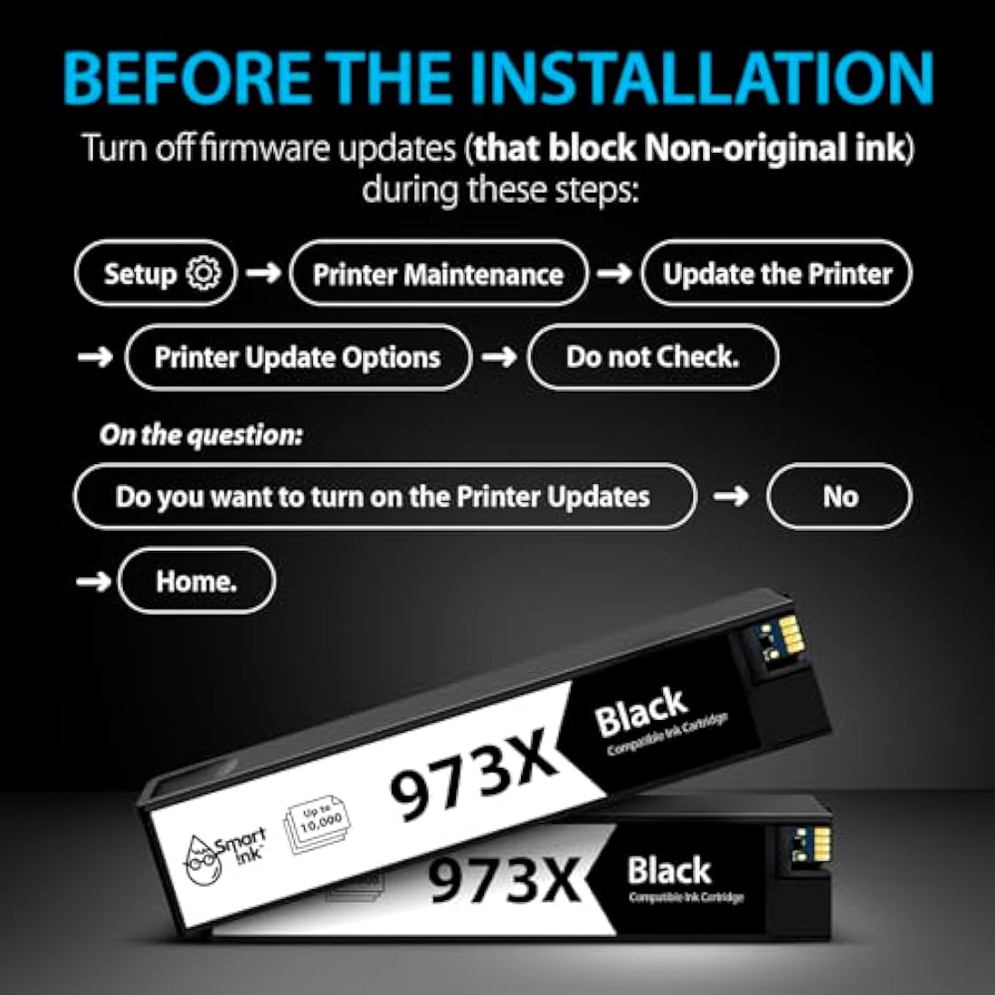 Smart Ink Compatible Ink Cartridges Replacement for HP 973X 973 973XL (2 Black Combo Pack) to use with HP PageWide Pro 477dw 577dw 452dw 477dn 452dn 577z 552dw P55250dw Printer