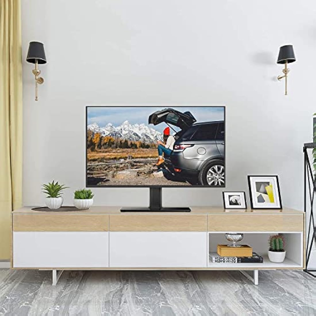 Suptek Universal TV Stands, Table Top TV Stand, Pedestal TV Stand for Most 17"-55" Screens, Height Adjustable TV Base Stand with Tempered Glass Base and Wire Management, Hold up to 40kg, VESA 75/400mm