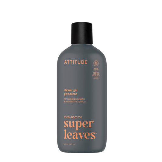 ATTITUDE Shower Gel Body Wash for Men, 98% Natural Origin Ingredients, Paraben & Phthalate Free, EWG Verified, Cleanses Without Drying, Patchouli &