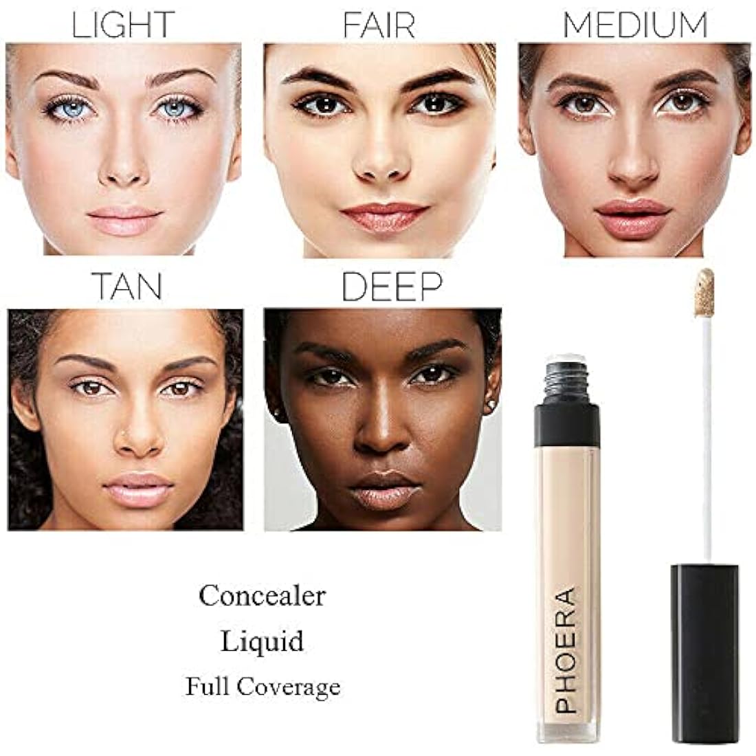 Phoera Full‑Coverage Matte Liquid Concealer – Waterproof, Oil‑Free Camouflage for Dark Circles, Acne Scars & Under‑Eye (110 - Dark Coffee)